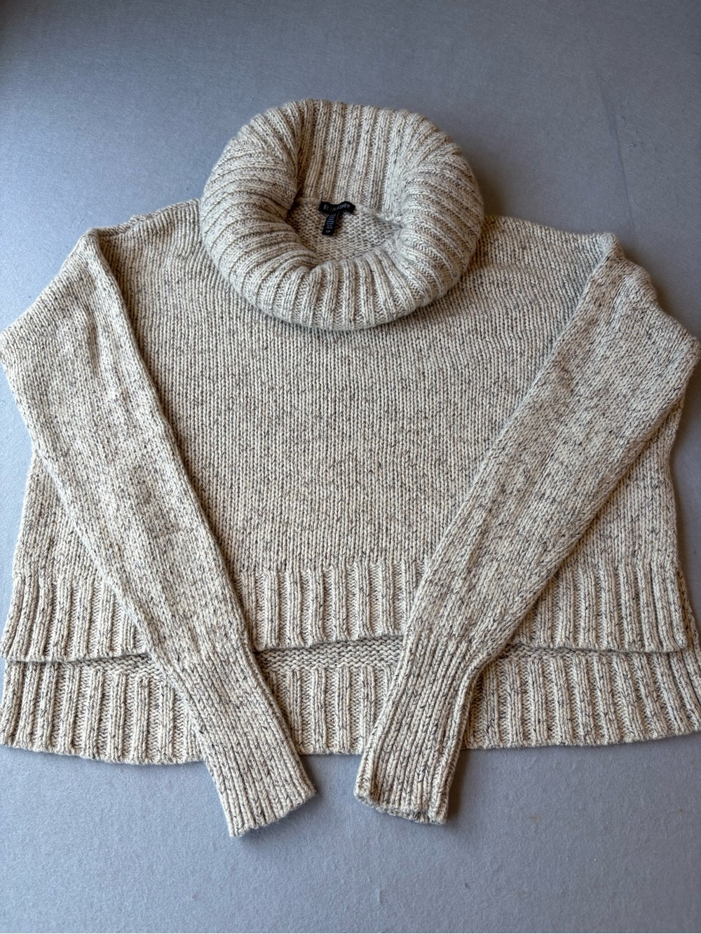 Eileen Fisher Cashmere Blend Cowl Neck Cropped Sweater in Heathered Beige Sz S